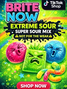 Brite Now Super Sour Candy Mix Coated Gummy Candy Extra Tangy Flavor Soft Chewy Texture Sealed Bag
