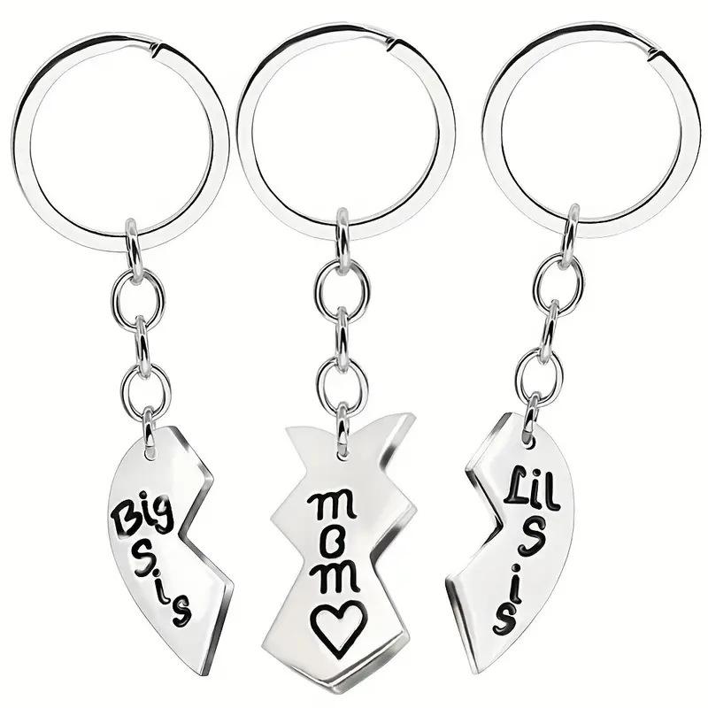 Family Love Fragment Cute Keychain,Summer Fashion Letter Pattern Engraved Ring & Heart Shape Pendant Key Holder & Key Fob for Car Key, Jewelry Accessories,Valentine's Day