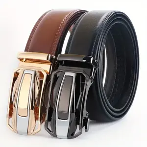 2pcs Genuine Leather Ratchet Belt for Men - Adjustable Automatic Buckle, Versatile Casual Business Style, Durable Alloy Buckle, High-Quality Leather Panel, Easy to Wear And Suitable for Any Occasionvalentine'S Day