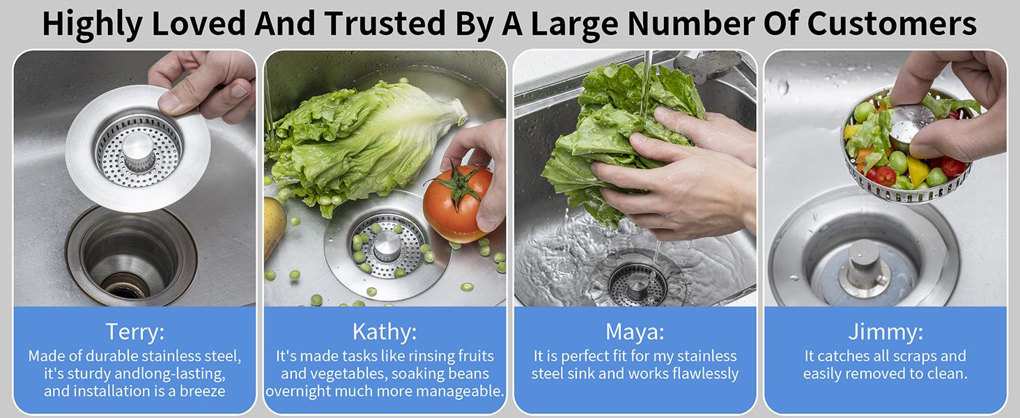 2PACK Upgraded 3 in 1 Kitchen Sink Drain Strainer - Stainless Steel Sink Stopper, Anti-Clogging Sink Food Catcher Basket,for US Standard 3 1/2 inch Drain (1)