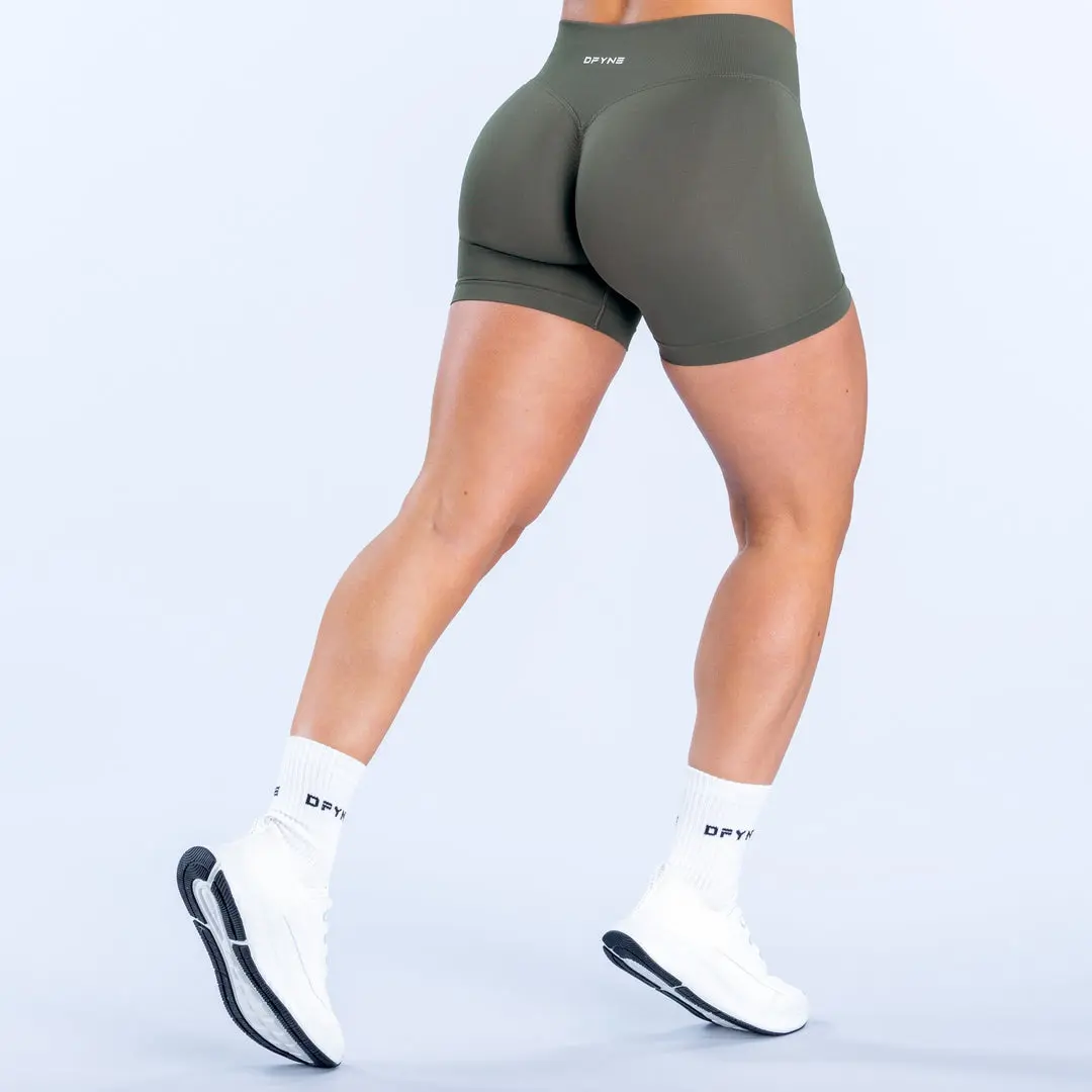 DFYNE Impact Women's Seamless Gym Shorts 4.5" Inseam Ribbed Waist Glute Contour Sculpting Workout Activewear athletic