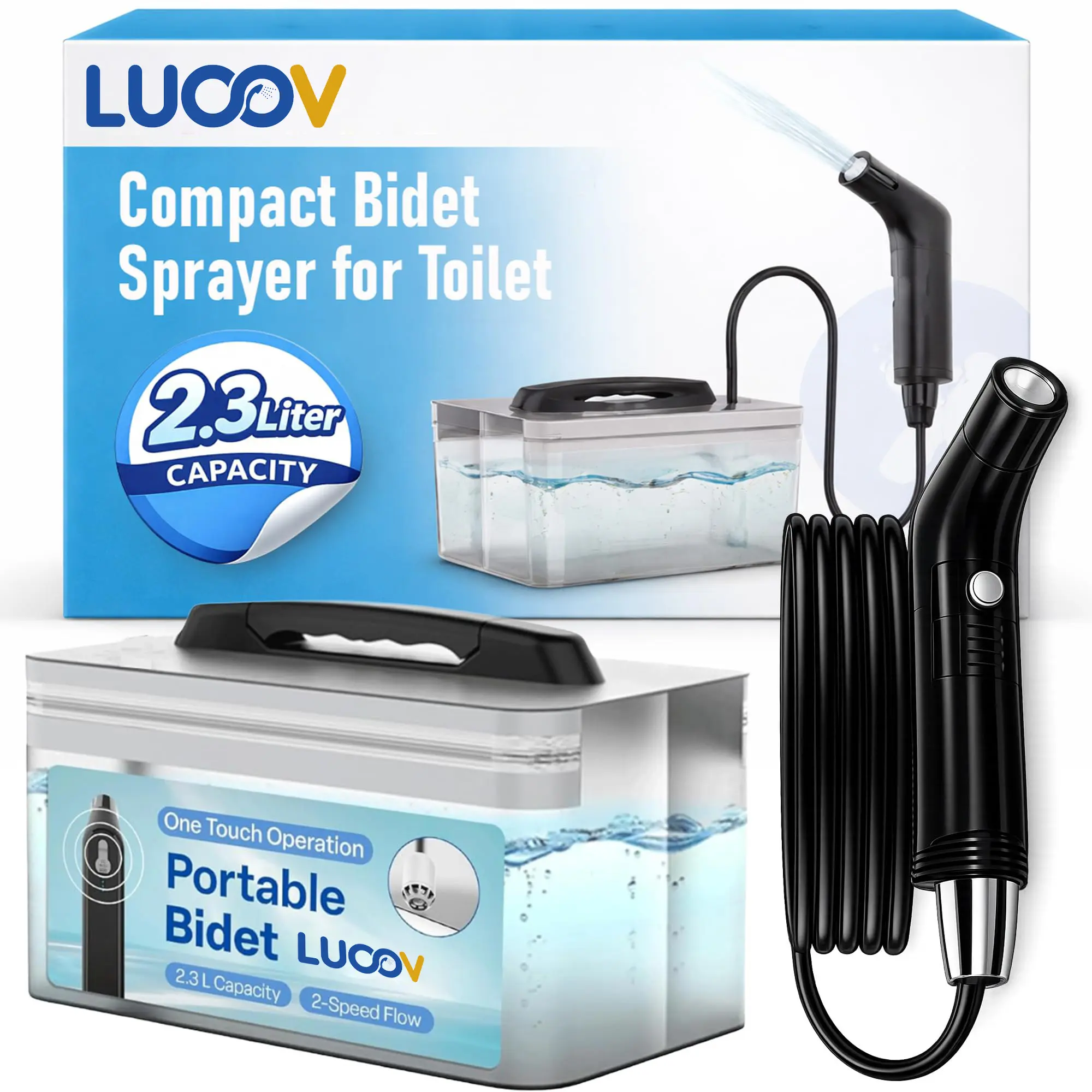 Compact Portable Electric Travel Bidet for Men & Women, USB Rechargeable, 2.3L Water Container, 1-Touch Operation, 2-Speed Adjustable Spray, Camping Outdoor Personal Care Hygiene Device sohochic