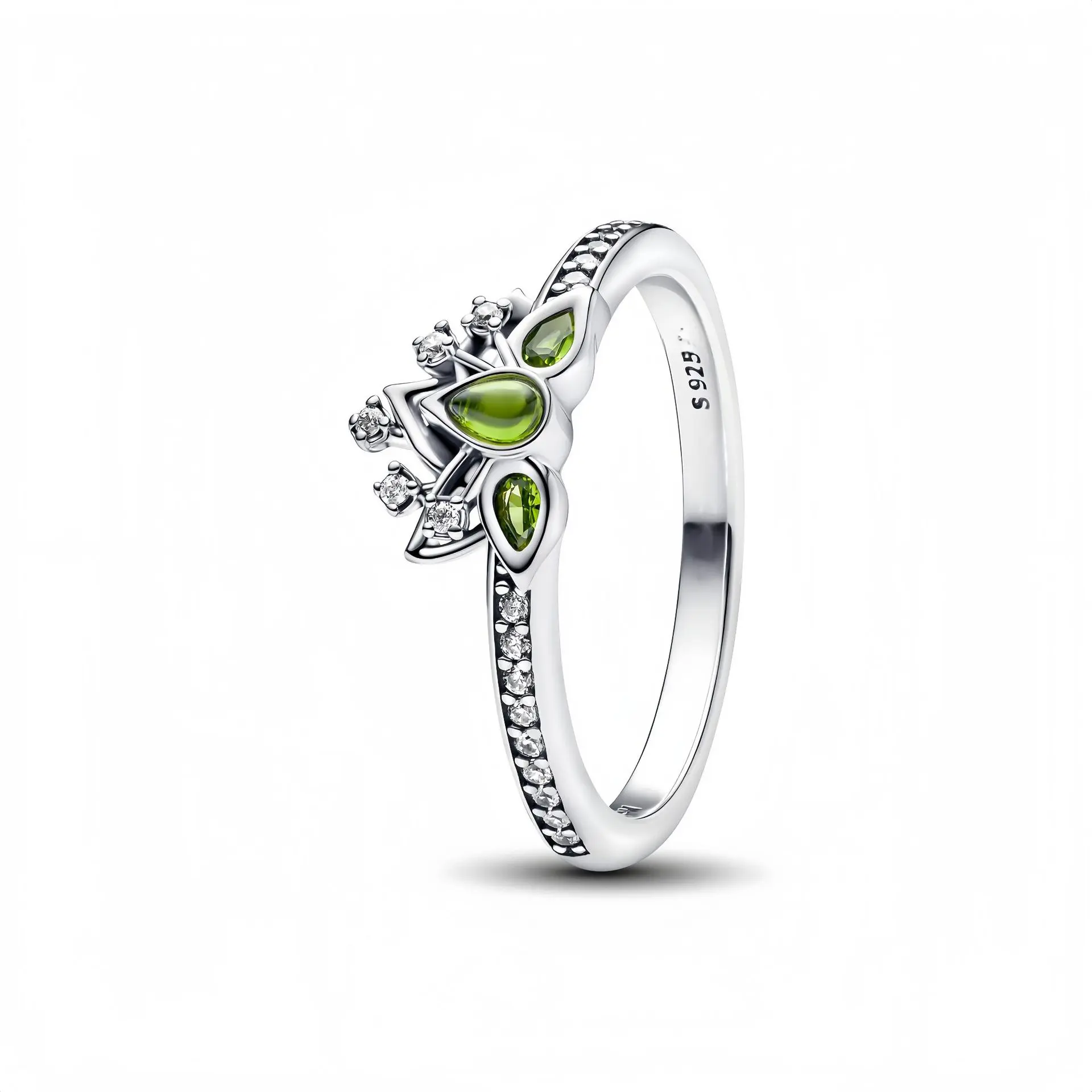 S925 Sterling Silver Princess Tiana Tiara Ring - Compatible with Charm Necklaces, Ideal Anniversary Gift for Her