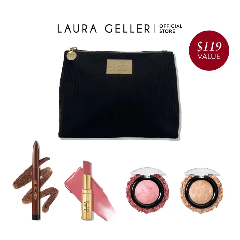 Laura Geller Travel-Sized Sampler Kit (5PC) - Includes Makeup Bag, Jelly Balm, Travel-Sized Blush and Foundation, Eyeliner Laura Geller Travel-Sized Sampler Kit (5PC) - Includes Makeup Bag, Jelly Balm, Travel-Sized Blush and Foundation, Eyeliner