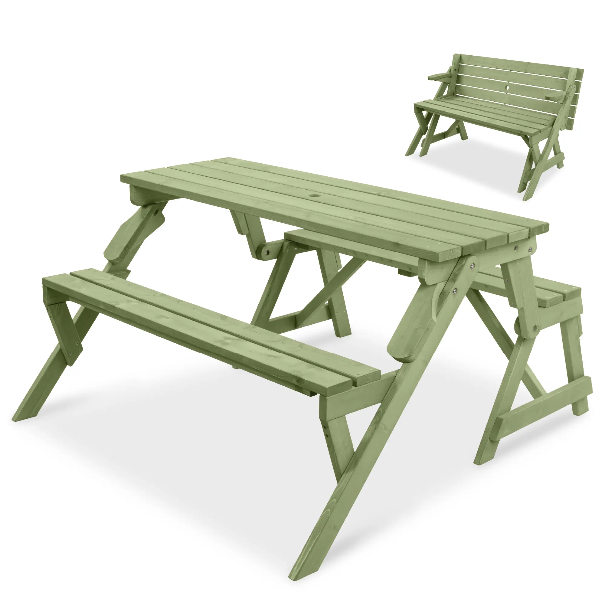 Best Choice Products 2-in-1 Outdoor Interchangeable Wooden Picnic Table/Garden Bench for w/ Umbrella Hole