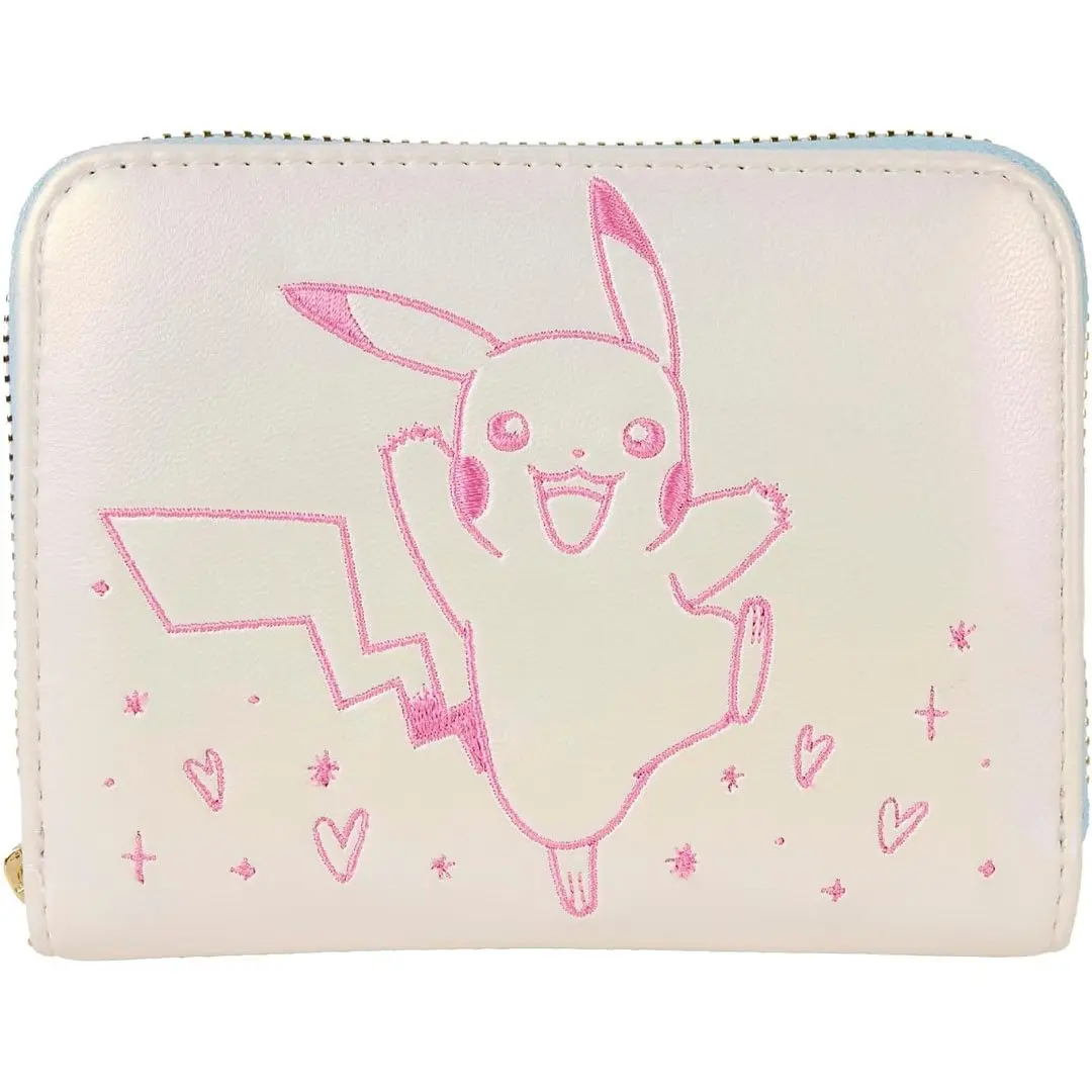 Loungefly Women's Pokémon Pikachu Wallet Purse, Casual Lightweight Zip-Around in Iridescent Faux Leather with Embroidery & Debossed Details, Basic, Cartoon Print Women's Wallets, Long Wallet