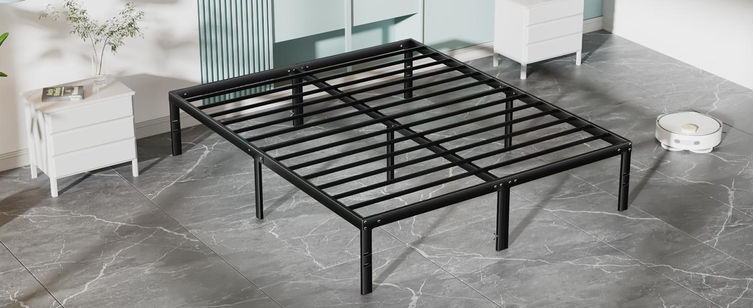 Black Full Size Metal Platform Bed Frame with Steel Slat Support, No Box Spring Needed, Easy Assembly, Modern Furniture