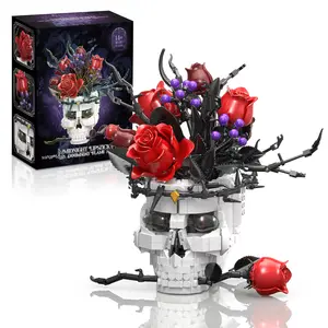 Gothic Skull Building Set (1376 PCS) with Rose-in-Mouth Design, Dark Aesthetics Adult Home Decor, Table/Shelf Centerpiece, Halloween Gift Toy with Sea Animals Blocks