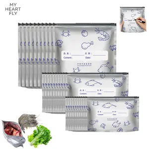 MY HEART FLY 30 Pack Reusable Aluminum Foil Sealable Storage Bags, Resealable Vacuum Zipper Pouches for Food, Stand Up Foil Sealable Bags with Label and Zip Lock for Vegetable Fruit Meat