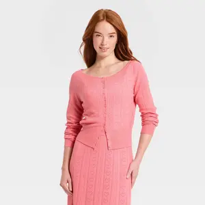 Women's Valentine's Long Sleeve Pointelle Heart Cardigan - A New Day