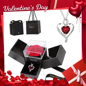 Preserved Dark Pink Real Rose with Heart I Love You Necklace -Eternal Flowers Rose Birthday Gifts for Her Mom Wife Girlfriend Grandma on Valentines Mothers Day Christmas Anniversary Romantic