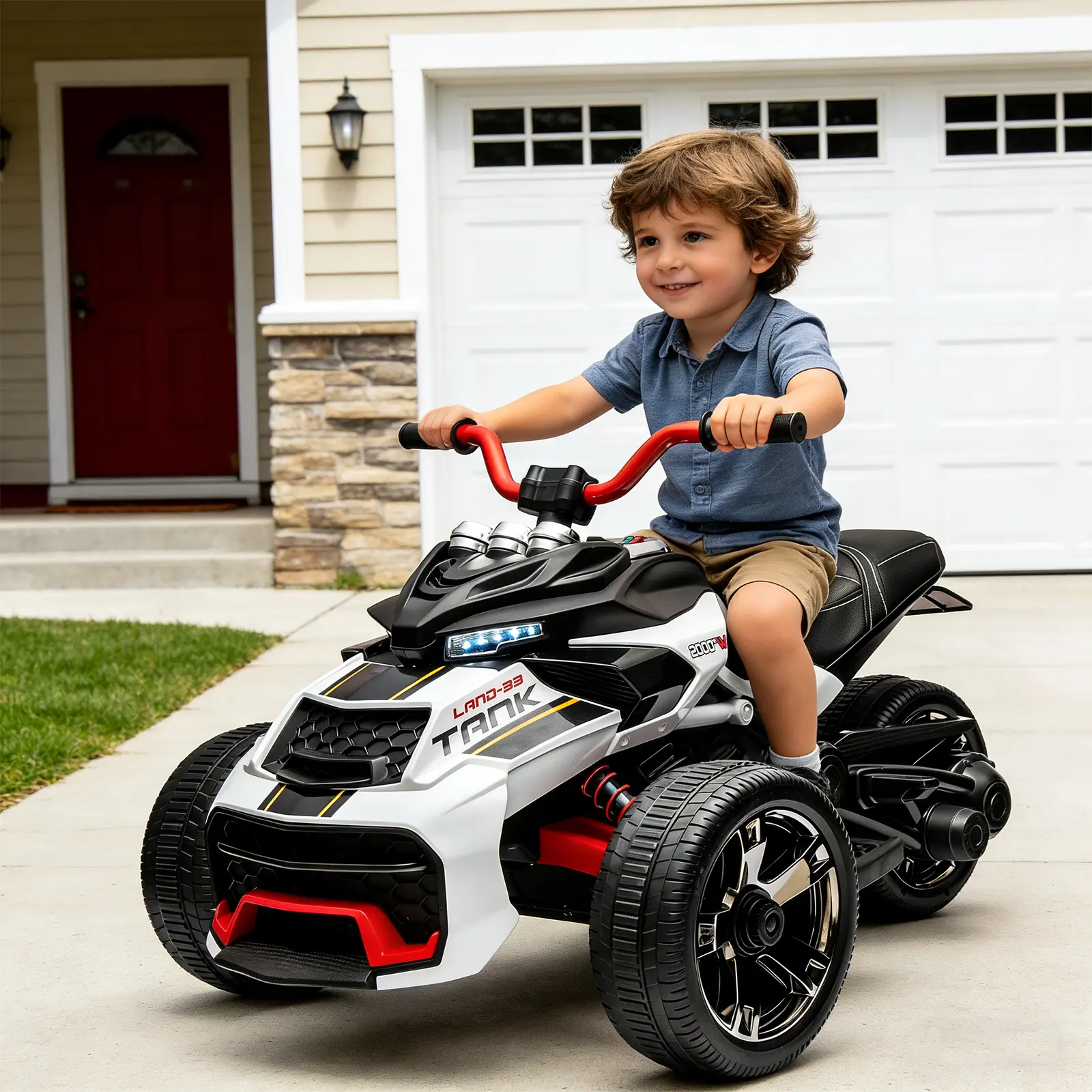 【BacktoSchool】GARVEE 12V 3-Wheeler Electric Ride-On Vehicle with Injecting Plastic Wheels for Ages 3-7 with 2x55W Engines, 7AH Battery, Speeds 3-7 km/h, LED Lights, 2 Speed Settings, Music, USB, Available in Multiple Colors