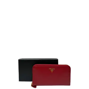 Pre-owned PRADA LEATHER Small Leather Goods RED SAFFIANO LONG ZIPPY WALLET