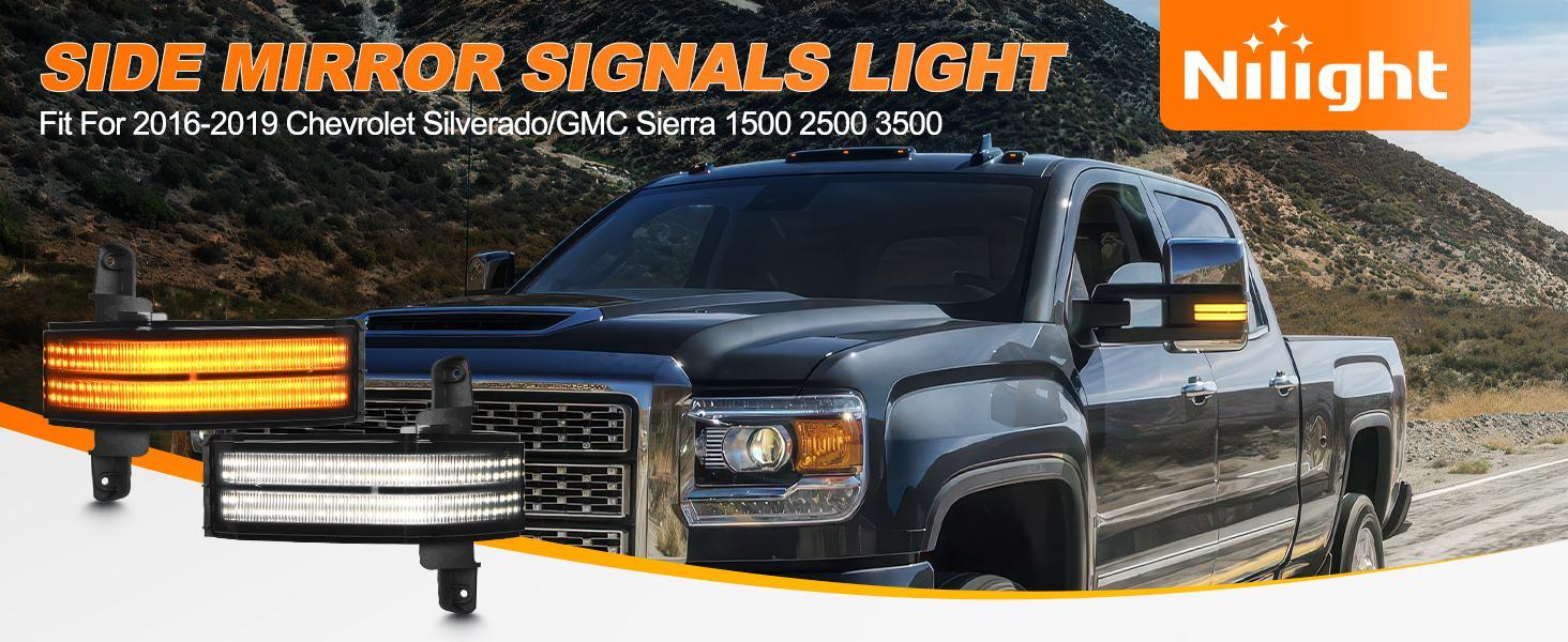 Nilight Side Mirror Marker Light Switchback Amber Turn Signals White Parking Lights Smoked Lens Plug and Play Compatible With 2016-2019 Chevy Silverado GMC Sierra 1500 2500HD 3500HD