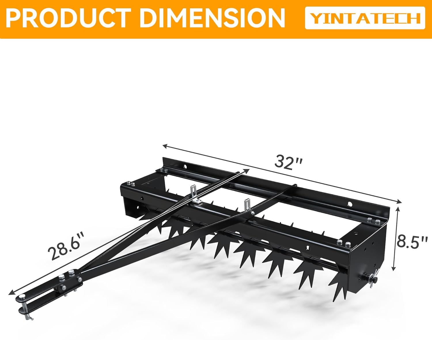 OEDRO 32" Lawn Aerator Tow Behind with Universal Hitch for Spike Aerator Black Efficient Lawn Care Solution