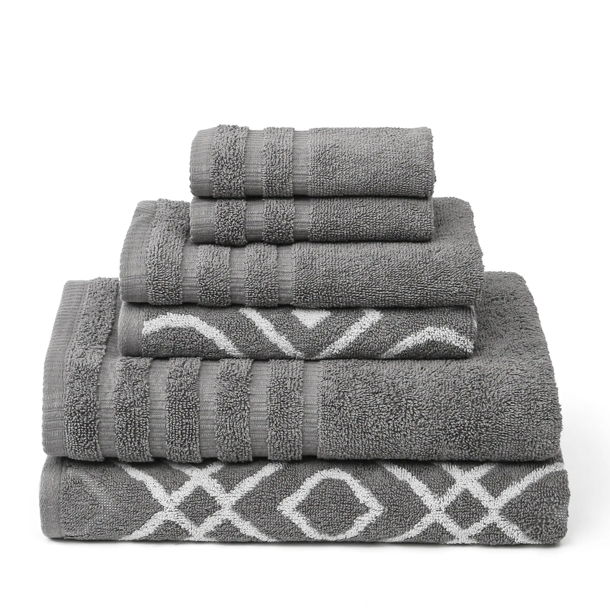 Modern Threads Oxford 6-Piece Fluffy Water-Absorbent Yarn-Dyed Cotton Set - Ash Gray, Bath, Hand, Shower Linens