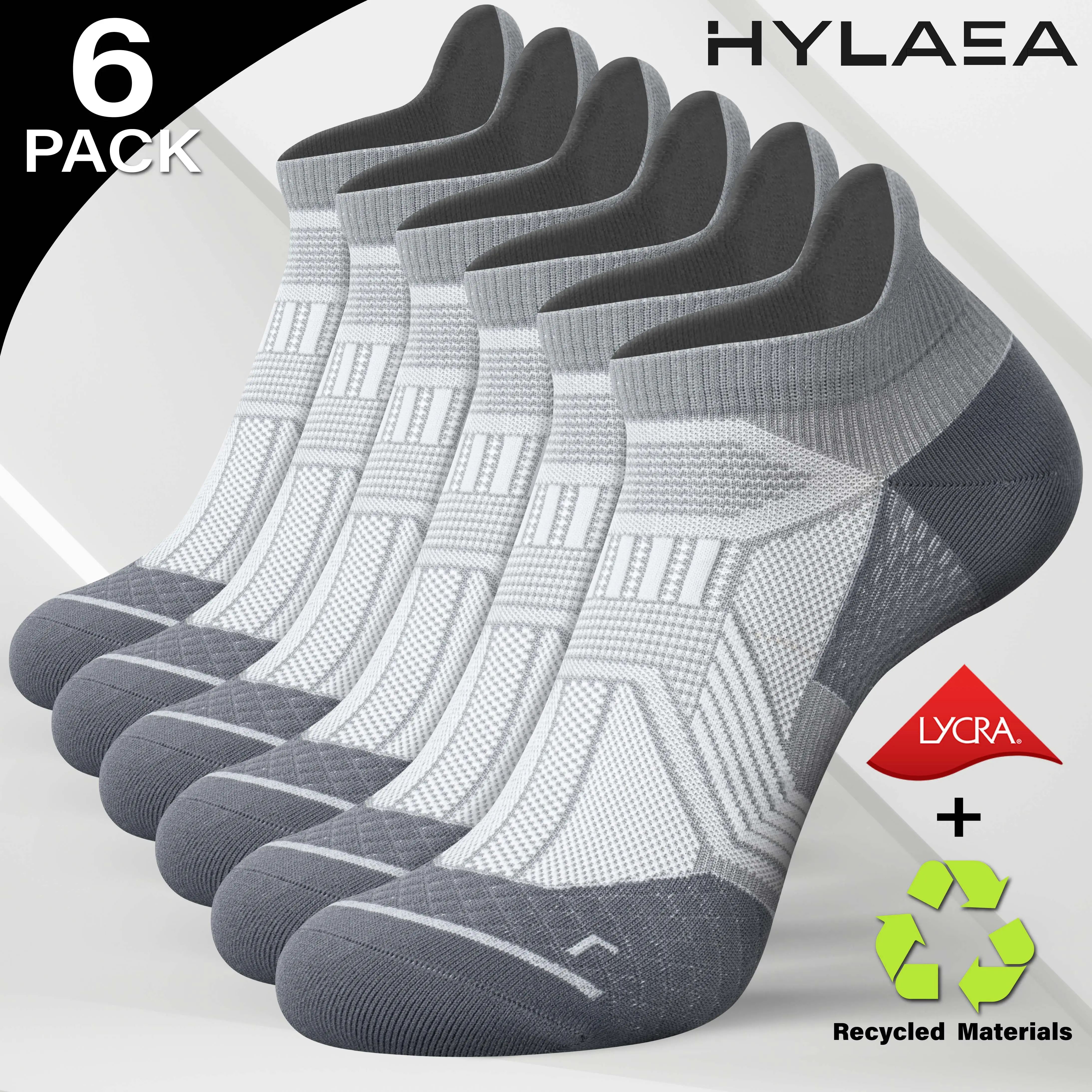 Hylaea 6-Pair Men's COOLMAX No Show Sock Sets - Seamless Toe, Dry Ankle Socks, Zoned Mesh, Elastane Blend, Mint Odor Resistance, Graduated Compression Arch Support, Durable Breathable Recycled Nylon, Lightweight Quick-Drying, Machine Washable