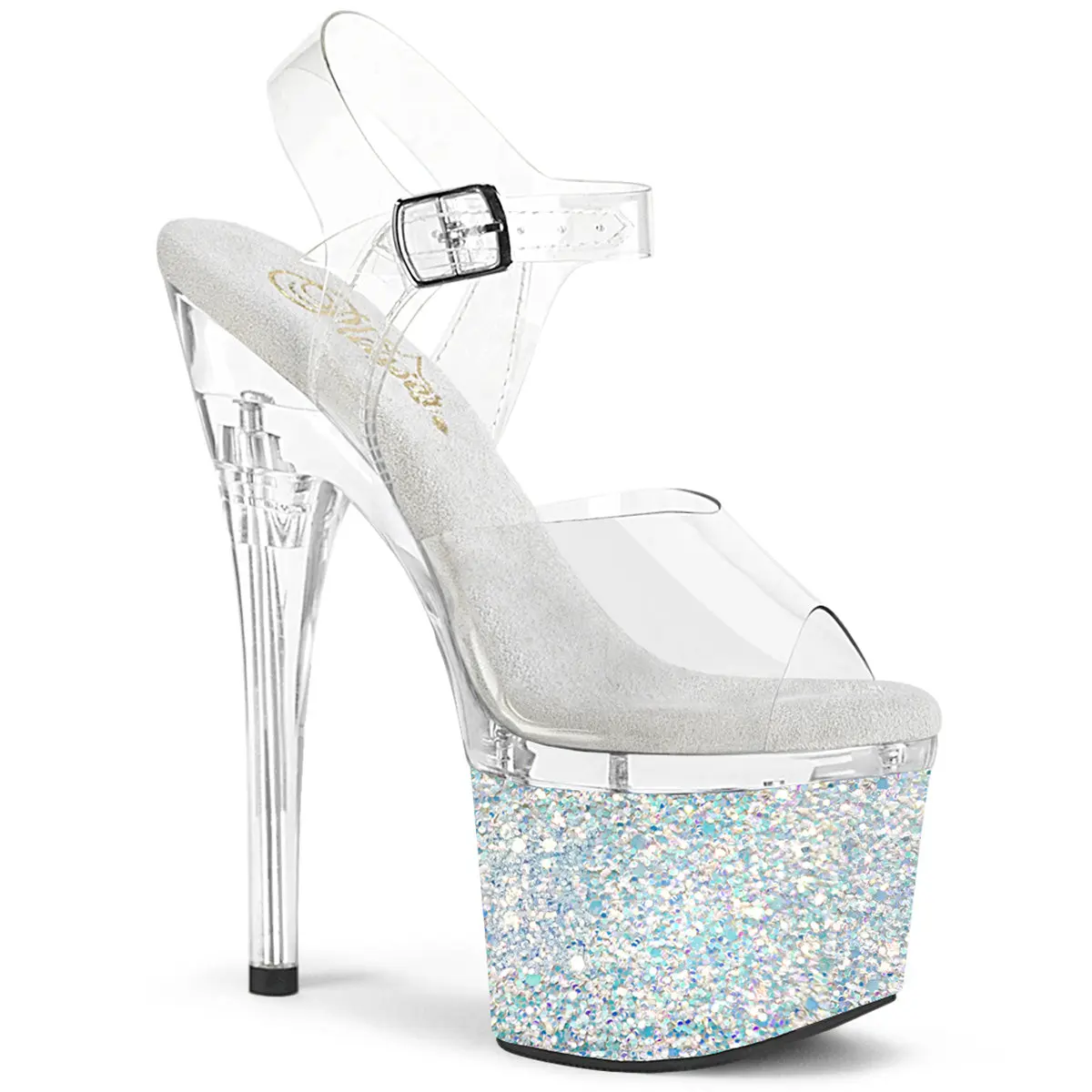 Women's Stylish Fashion Glitter Platform High Heels - Ankle Strap Decor Footwear, Esteem-708LG Shoe