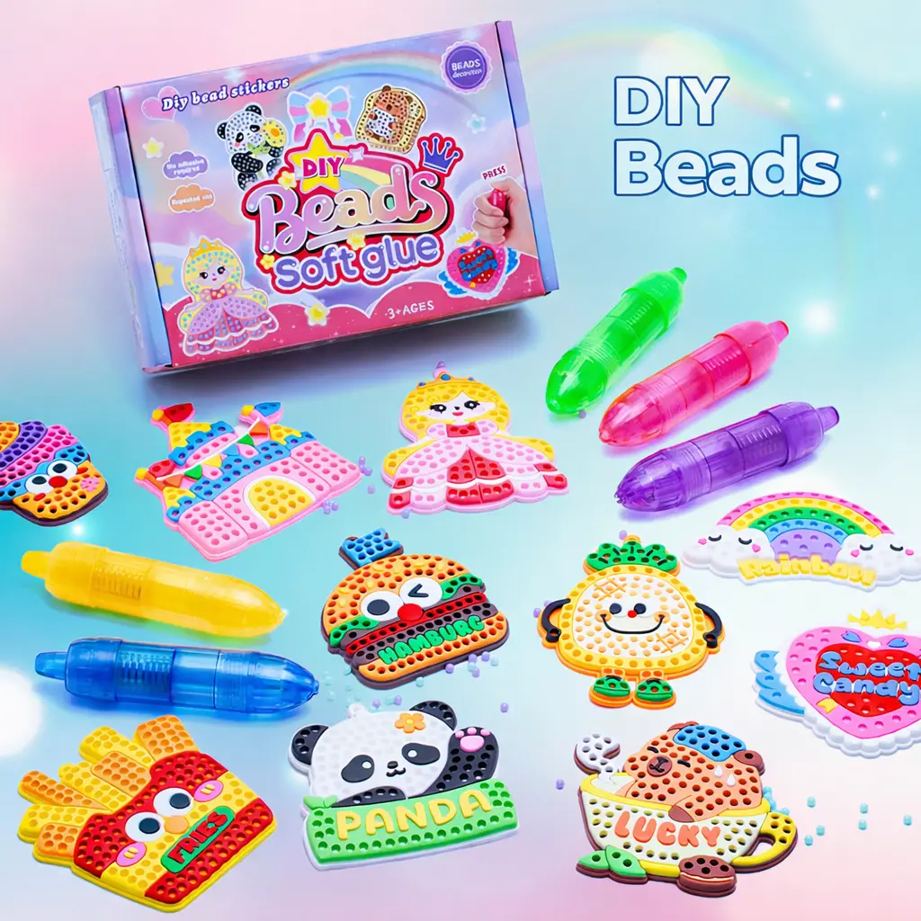 DIY Bead Art & Mosaic Craft Kit for Kids Ages 6-12, 15PCS Colorful Templates & Fun Stencils, Easy-to-Use Reusable, Safe & Child-Friendly, Developmental Skills-Boosting Toy for Boys & Girls
