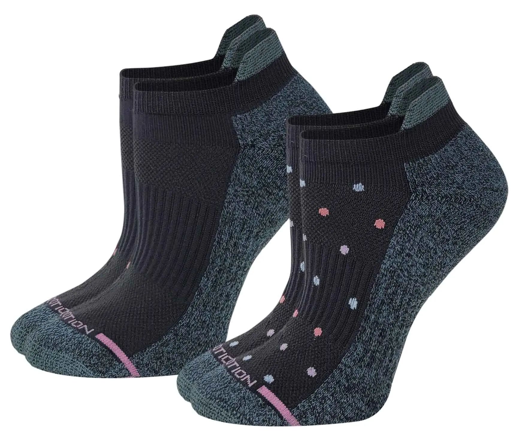 Women's Dr Motion Elastic Athletic Ankle Compression Socks, Tri-Colored Dots Design, 2-Pack Socks for Women, Elastic Socks