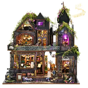 ETKVR KT06  Miniature Dollhouse Kit House Kit, DIY Mini House Kit for Adult, 3D Wooden Puzzle Book Nook Kit with Music Box, Diorama Building Bookshelf Decor Gifts for Family Lovers - Magic Castle