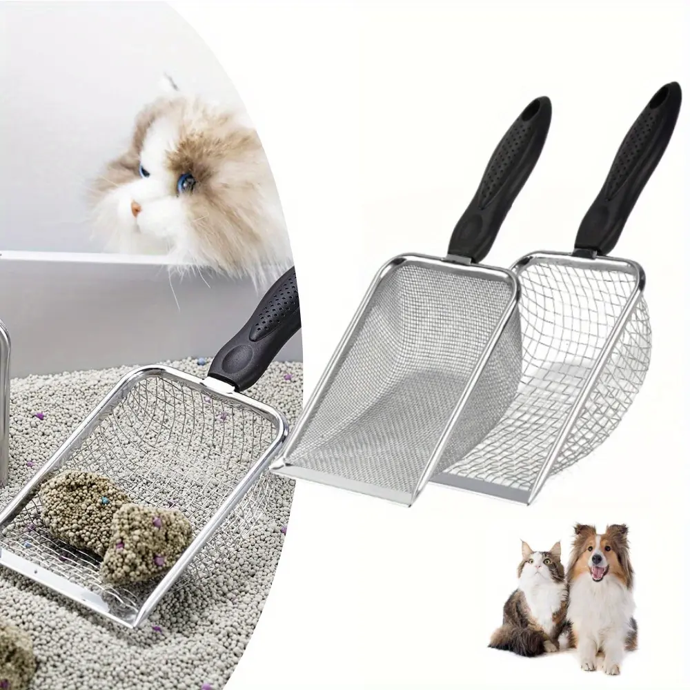 2-Pack Reptile Substrate Scooper - Stainless Steel Excreta Sifter with Mesh Texture, Climbing Pet Litter Cleaner for Bearded Dragon Sand Bedding