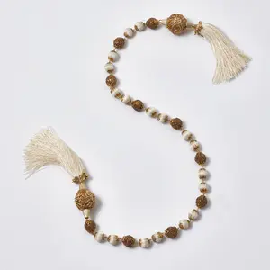 Ivory & Gold Beaded Ball Tassel Christmas Ornament Hanging Trim Garland