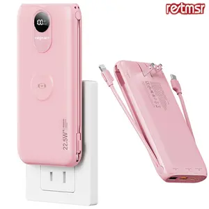 RETMSR 10000mAh Power Bank, 22.5W Fast Charging Dual USB Ports, Foldable AC Plug, LED Display, Lightweight Portable Electronic Accessory for Mobile Smartphones, iPhones, Android Phones, Tablets - Cable tiktokshopspringglowup