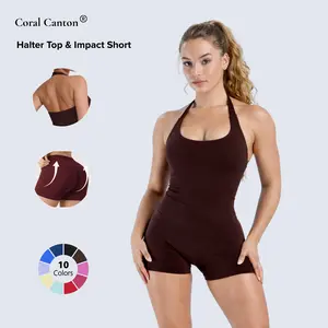 Coral Canton Halter Top & Impact Short Set