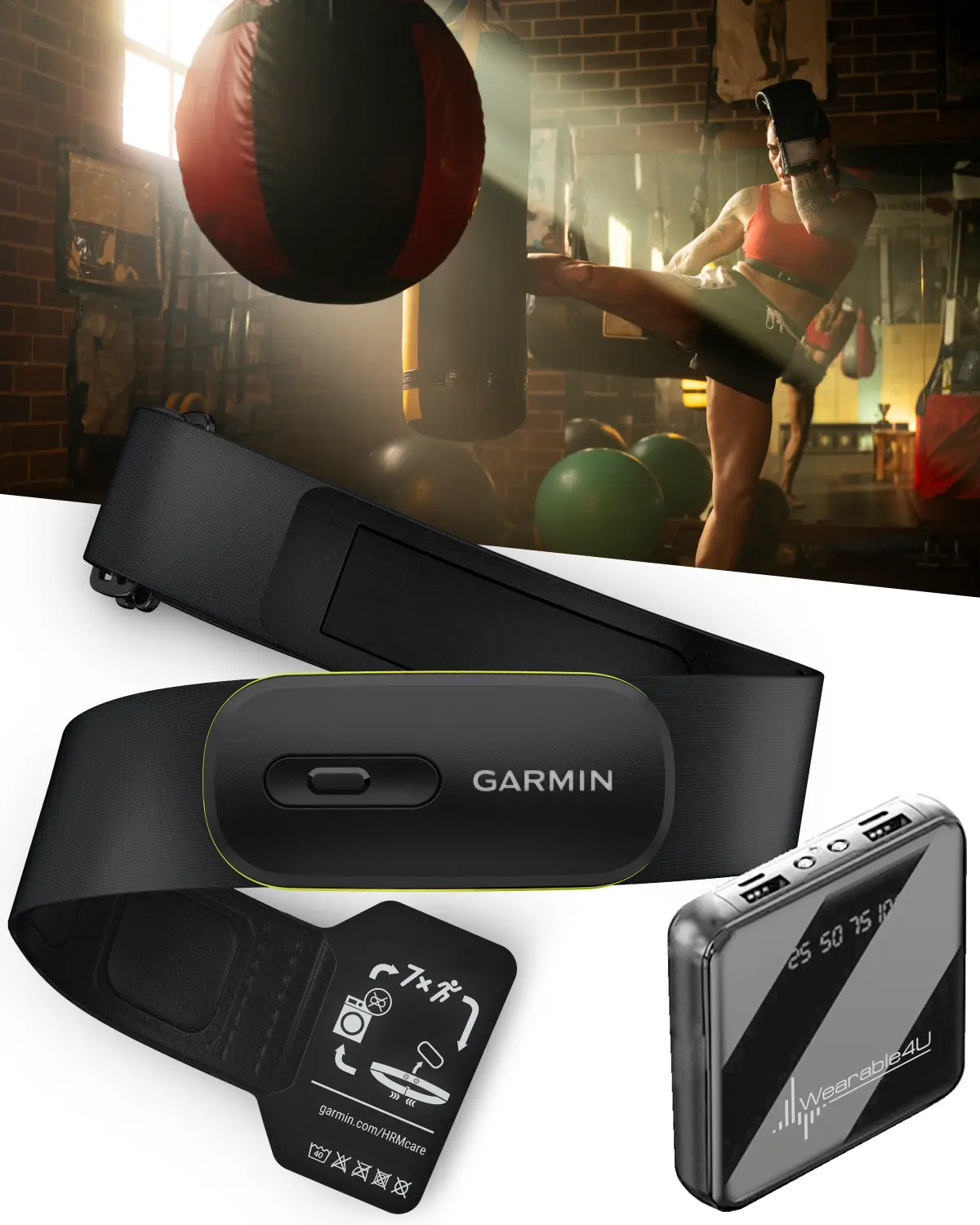 Garmin HRM 600 Premium Unisex Soft Round Rechargeable Heart Rate Monitor - Adjustable, Multi-Sports, Running Dynamics (XS-S; M-XL) - Sync-Compatible with Garmin Smartwatches & Cycling Computers, Wearable4U Workout Bundle