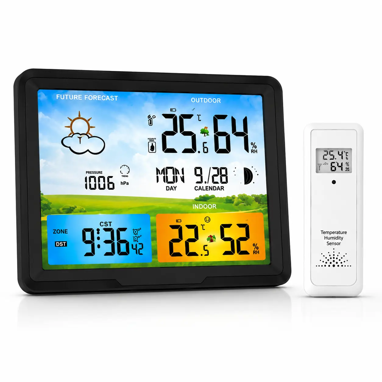 Wireless Weather Station with Outdoor Sensor | Indoor Outdoor Thermometer & Humidity Monitor | Weather Forecast, Barometric Pressure & Moon Phase