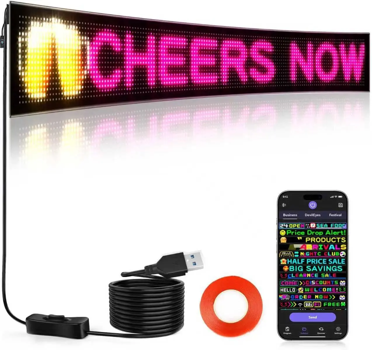 36.2"x7.6" Large Bright LED Sign, Programmable LED Scrolling Sign, Custom Flexible LED Store Sign with App Control DIY Text Pattern Animation, LED Digital Sign for Store Window Advertising Hotel