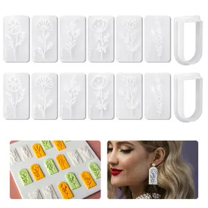 7Pcs Leaf & Flower Clay Stamps Mold Set - Reusable silicone Resin Mold for Polymer Clay,DIY Jewelry Making Kit for Earrings,Home Decor,Fondant Mold Cookie Cutter