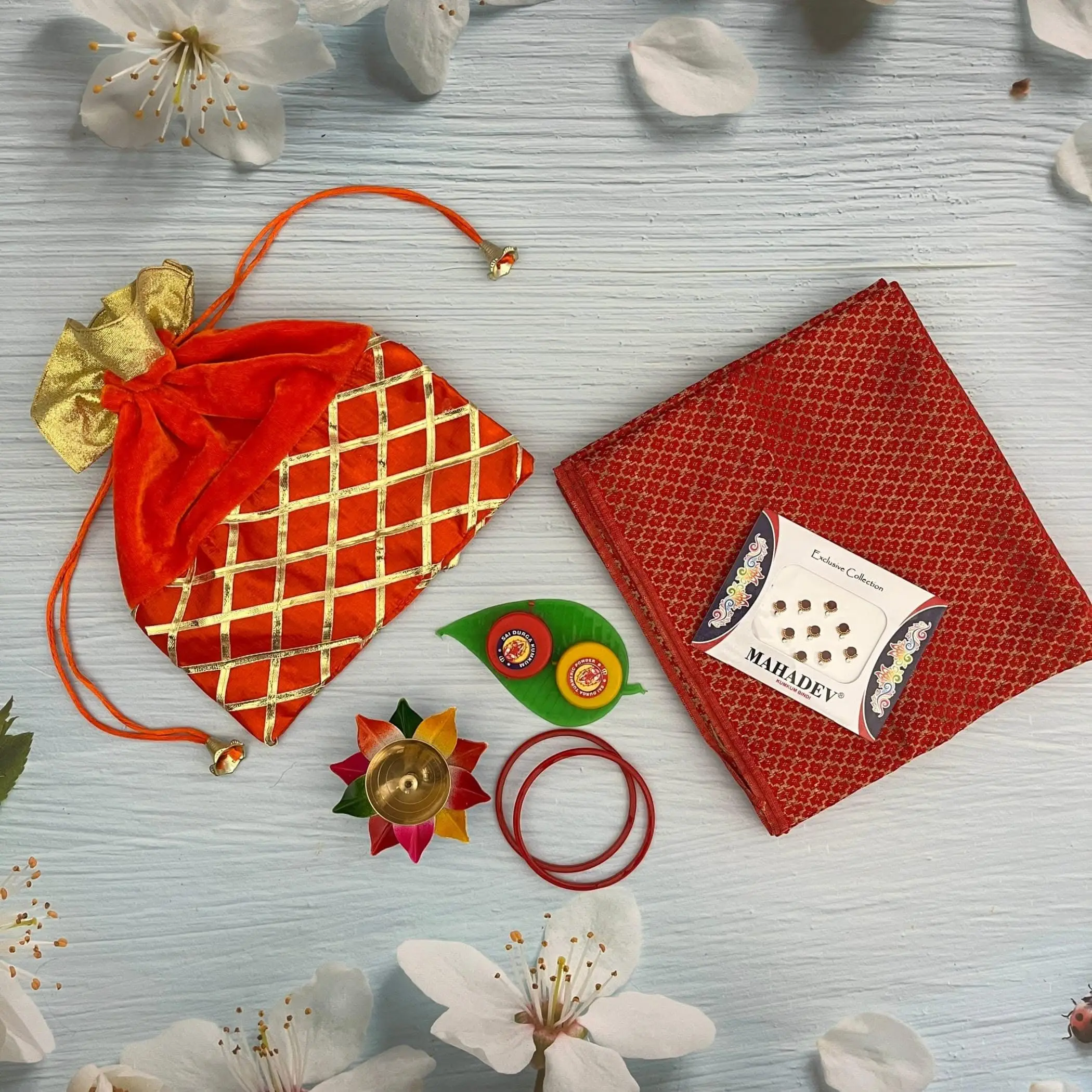 Celebrate Cultural Traditions With Grace | Varalakshmi Vratham Gift Hamper | Sacred Accessories & Elegant Velvet Potli Bags | Perfect for Festivals & Rituals