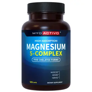2024 MyoActivo 5-In-1 Magnesium Complex - High Absorption - Chelated Magnesium Glycinate, Malate, Citrate, Taurate, & Aspartate for Calm, Stress, Muscles, Bones | 120 Capsules | Magnesium Supplement Healthcare Dietary