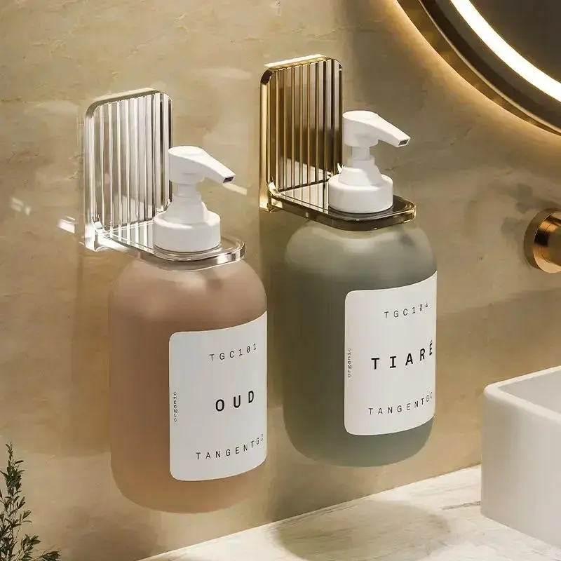 Light Luxury Wall-Mount Organiser - ABS Bathroom Holder with Adjustable Shower Gel Rack, Shampoo Bottle Holder, Hand Soap Dispenser Hook, Adhesive Tape Free-Punching Installation