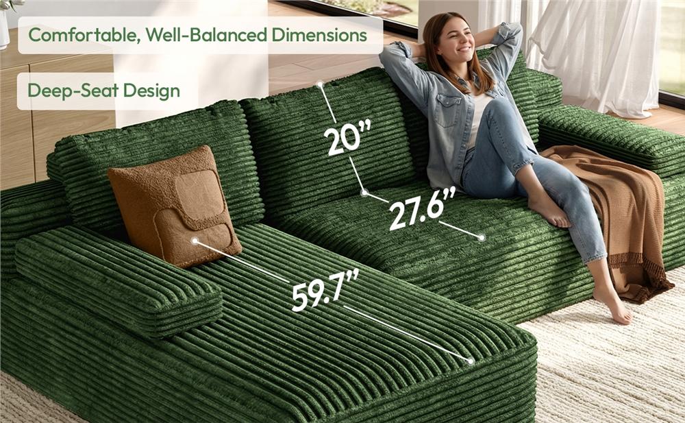 【On Sale】Yaheetech 110"W Compressed L-Shaped Modular Sectional Sofa with 2 Packages Corduroy Fabric Cloud Couch Boneless Foam Sleeper Oversized Deep Seat Removable Pillow Covers Pet-Friendly No Assembly for Living Room Apartment
