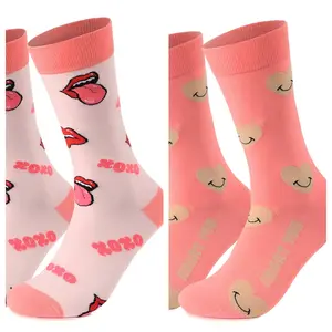 Trending Valentine's Day Gift Item 2 Pairs Of Mid-Calf Cotton Socks For Couples Unisex Soft And Cozy Design
