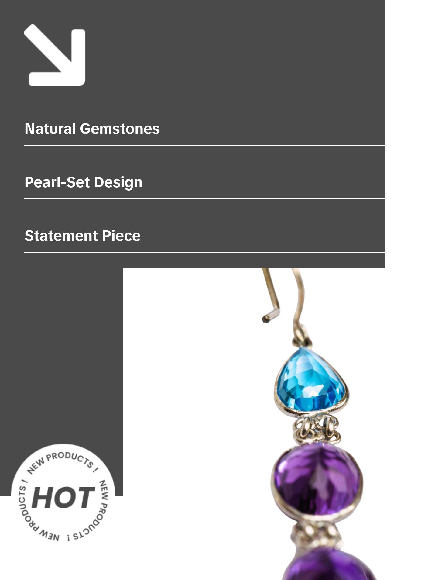 6ctw Blue Topaz Amethyst Gemstone Drop Earrings