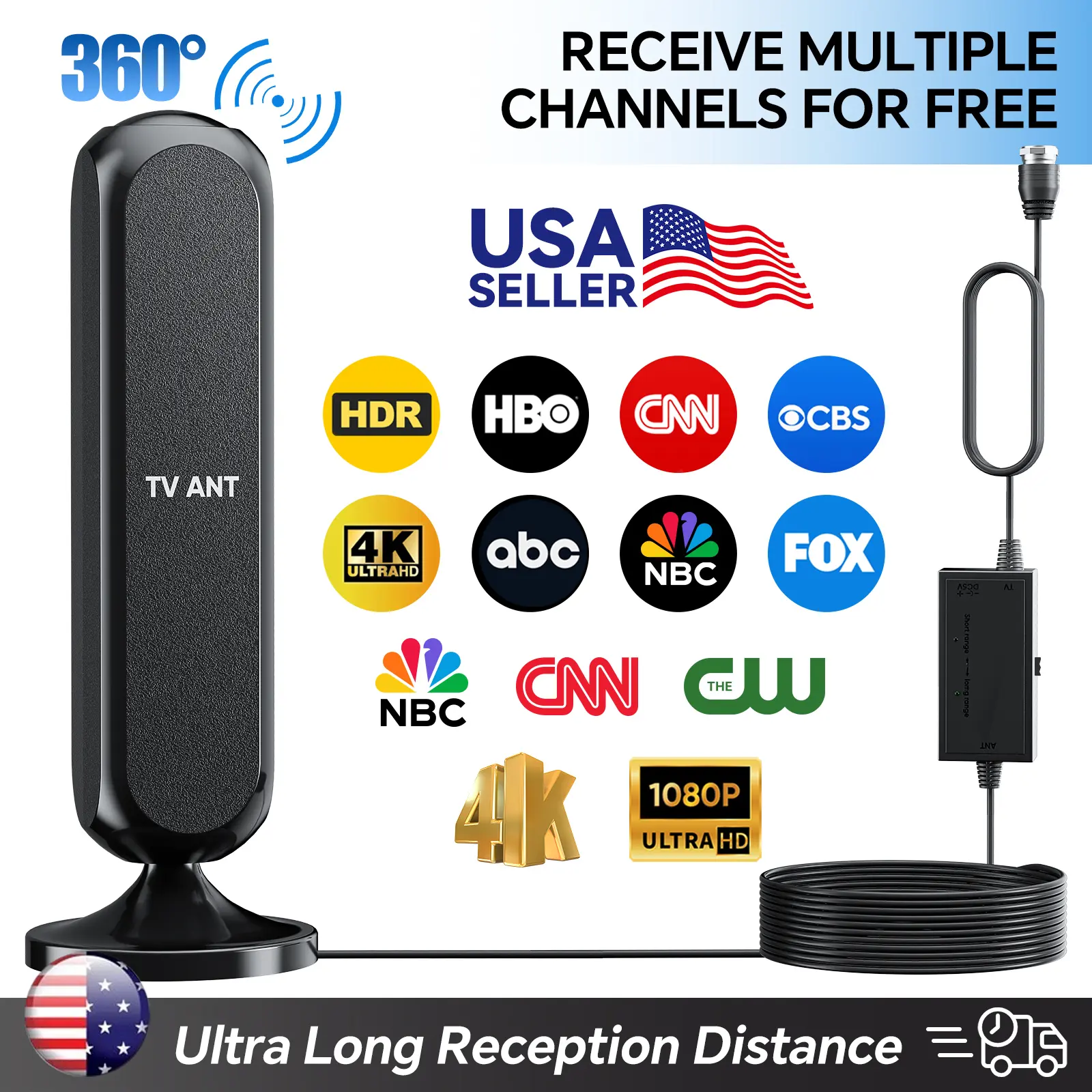 HIDB TV Antenna Digital for Smart TV HD Antena Indoor 4K 360° Signal Amplified indoor TV Antenna for Easy Long Range Reception Installation No Monthly Bill Ultra Long Reception Distance TV Antenna For Local Channels ,Deals For You Days，