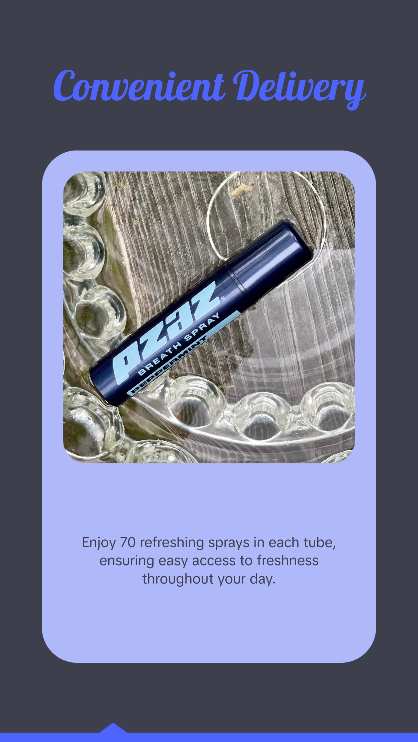 Pzaz Breath Spray- Peppermint 6 pack - Caffeine Microdose - Eliminate Bad Breath