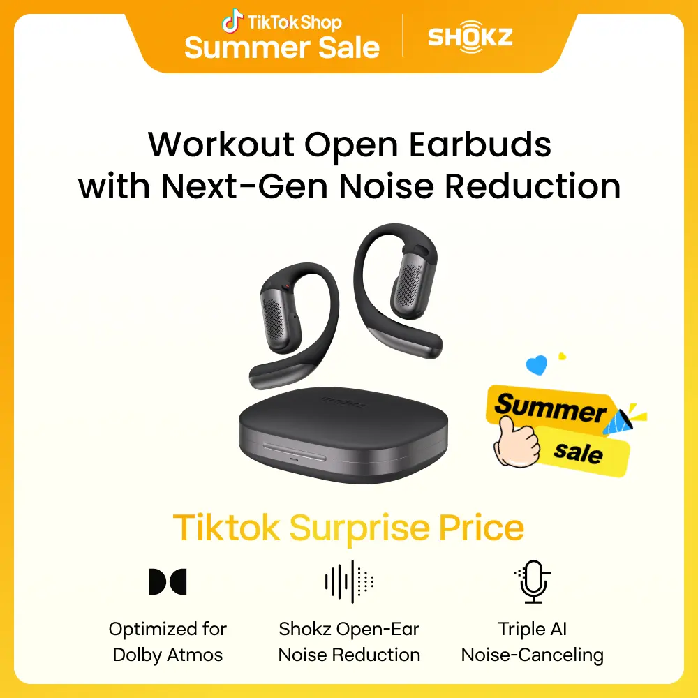 SHOKZ OpenFit Pro Open-Ear True Wireless Earbuds with Open-Ear Noise Reduction, Optimised for Dolby Atmos, Deep Bass, 50H Playtime, AI-Powered Clear Calls for Work, Sport, Bluetooth 6.1, IP55, Black