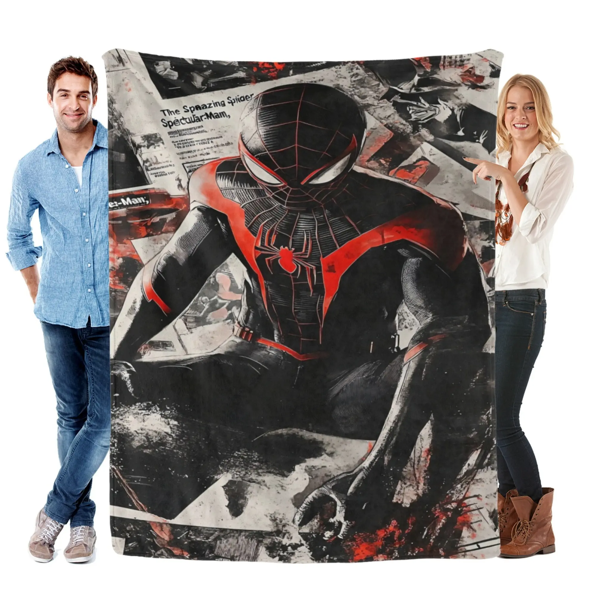 [SummerVibes]   MARVEL CLASSIC Spider-Man Miles Morales Flannel Blanket  - Soft Cozy 2D Print Throw for Couch, Bed, Home Decor & Fans