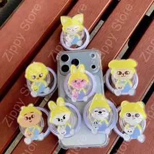SKZ  kpop Cute Cartoon Animal Phone Grip Set – Adorable Construction Outfit Pop Socket with Kickstand – Kawaii Aesthetic Gift Accessory