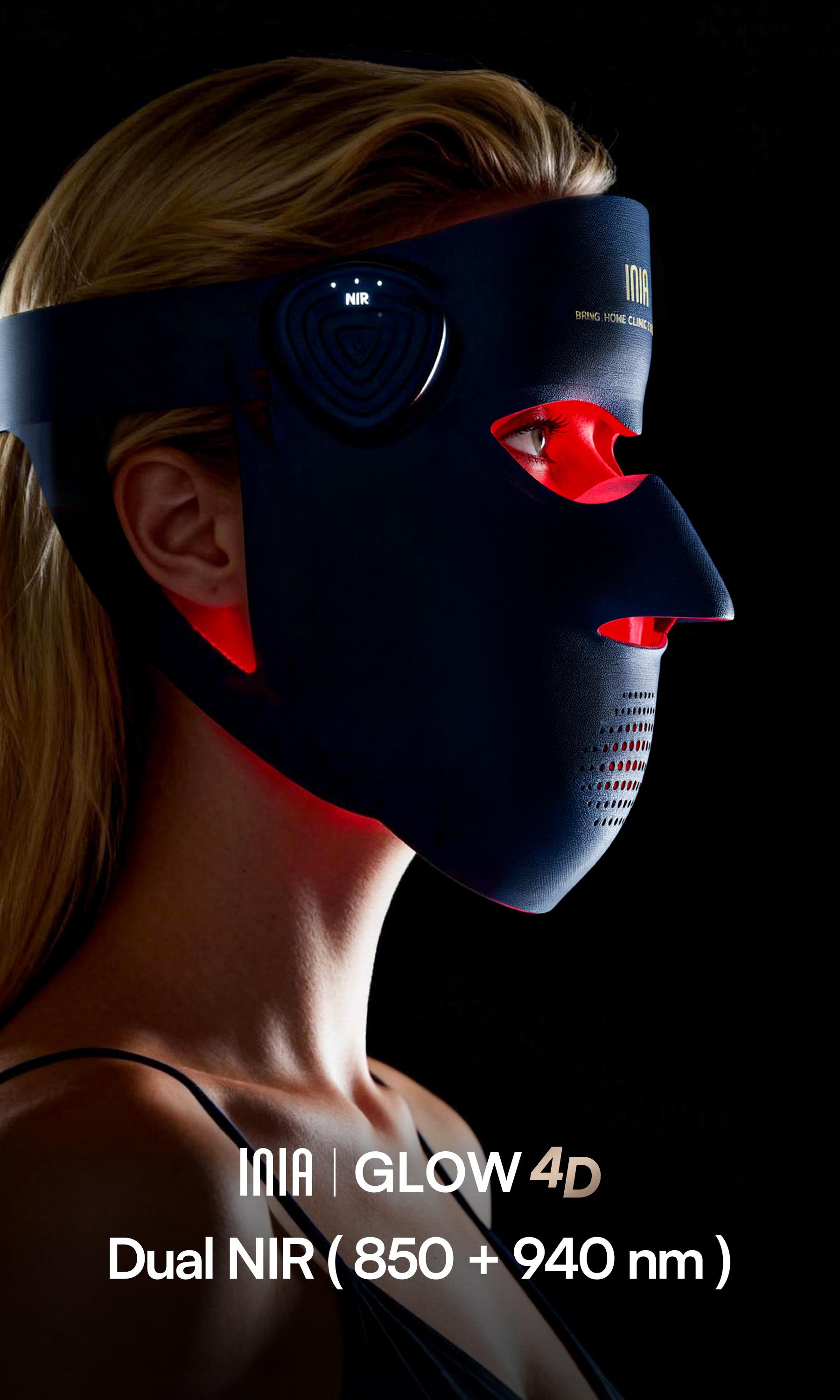 INIA GLOW 940 nm 4D LED Mask &ndash; Dual NIR 940 + 850 nm Deep Penetration for Deeper Repair, Visible Lift & Lasting Radiance, 4D Fit for Jawline Lift & Firm, Cooling Therapy, Wireless Comfort, Mother's Day Special Gift
