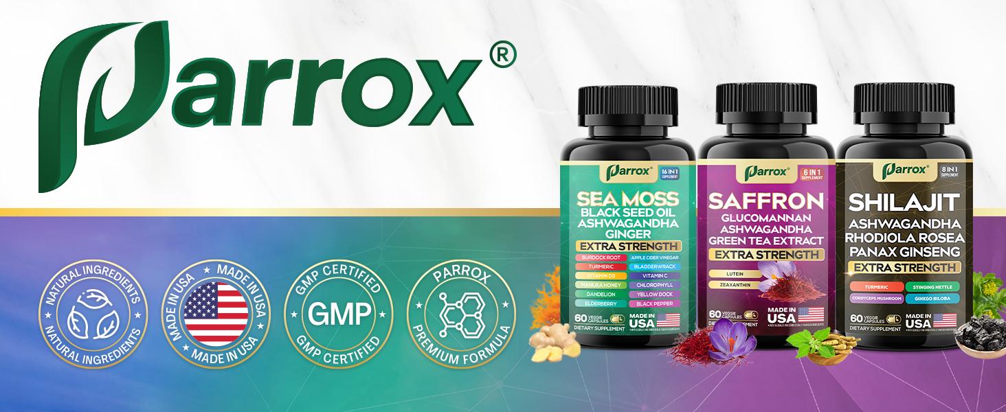 PARROX Internal Wellness Trio - Sea Moss, Shilajit, & Saffron All-in-One Supplement with Extra Strength Ingredients - MADE IN USA
