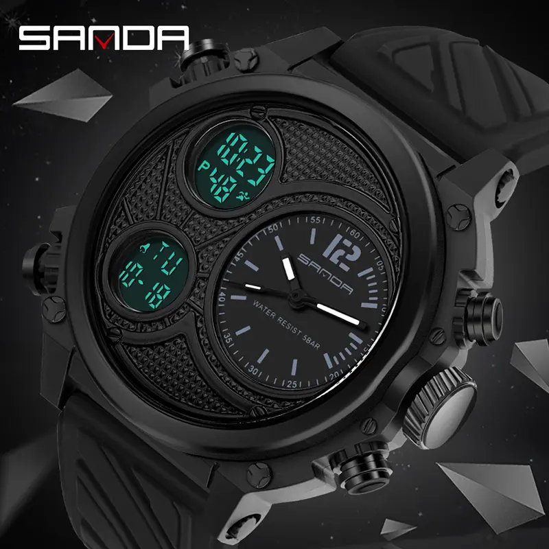 Men's Outdoor Sports Digital Watch, Waterproof LED Backlight Tactical Wristwatch for Hiking and Running