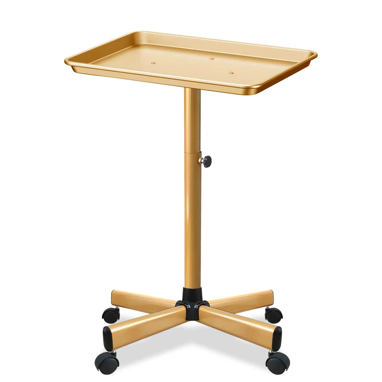 Rolling Salon Cart, Mobile Styling Station with Wheels Aluminum Rolling Tray Trolley for Salon Essentials, Adjustable Heightfor Hairstylist Tray, Gold (Height 26"~43")