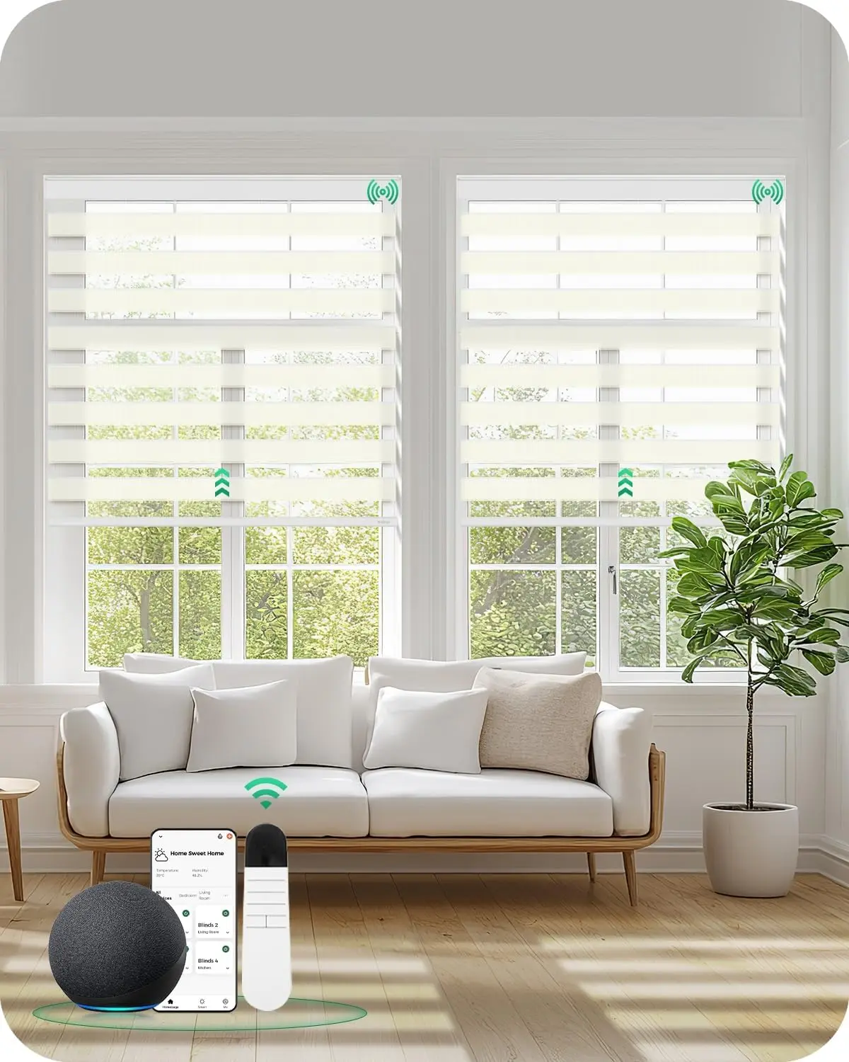 Allesin Motorized Zebra Blinds with Remote Control - Electric Dual-Layer Sheer Opacity & Blackout Light Control Shades, Cordless Automatic Smart Blinds for Living Room, Bedroom