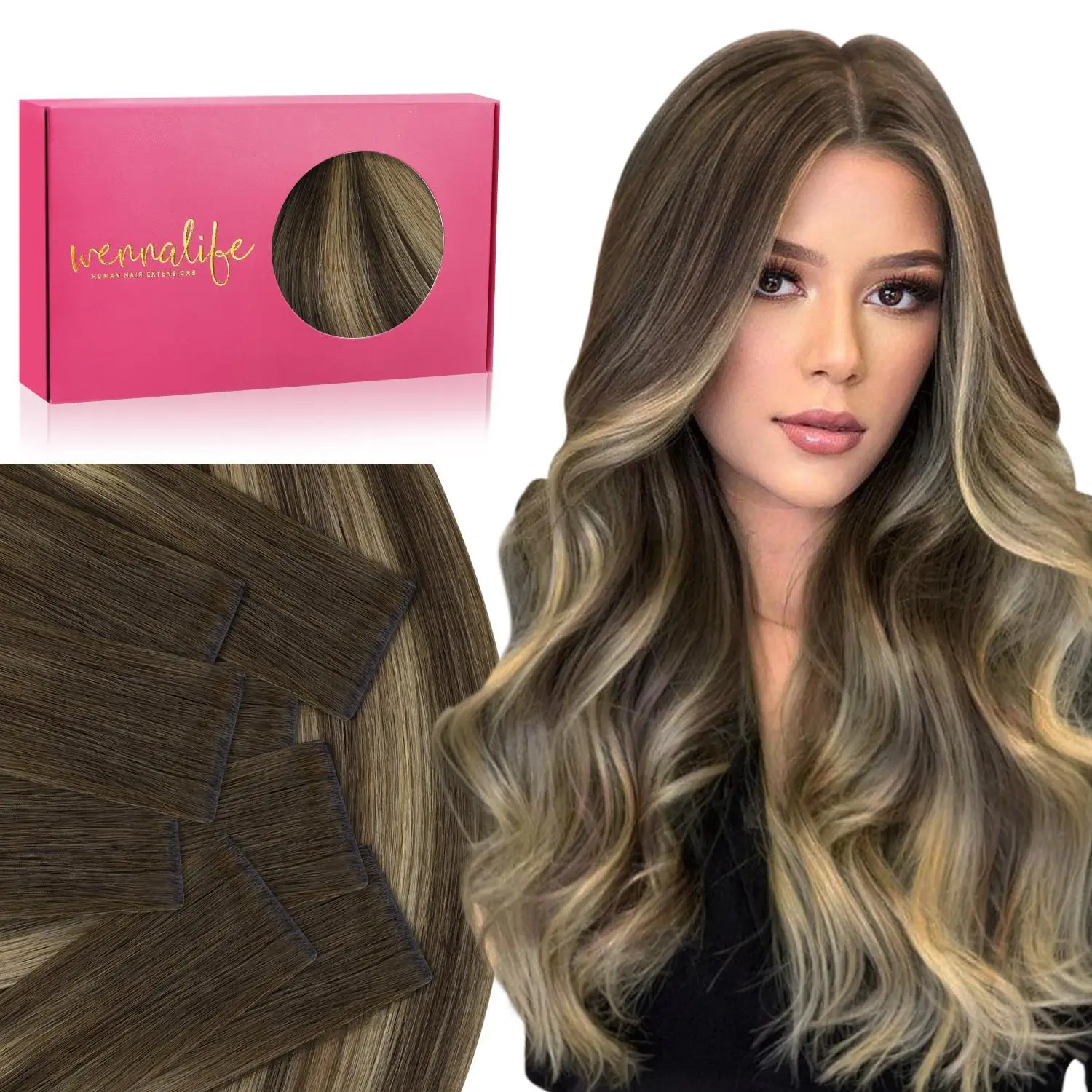 WENNALIFE Invisi Edge Tape Hair Extensions 14-24 Inch Remy Human Hair Balayage Chocolate Brown to Caramel Blonde 10pcs 25g Seamless Luxury Straight Extensions for Black Girls Long Box#tiktokshopbacktoschool#sohochic